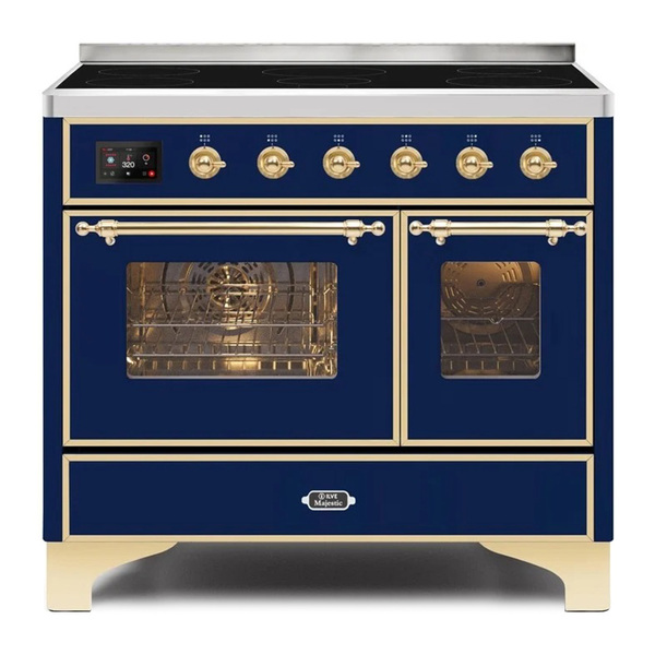 ILVE UMDI10NS3MBG Majestic II 40 inch Induction Range with 6 Elements, Booster Function, Bridge Control, Residual Heat Indicator (Triple Glass Door, Midnight Blue, Brass)