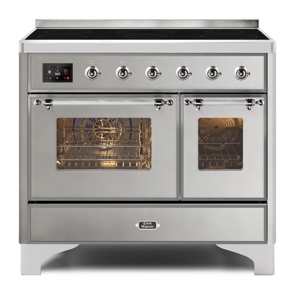 ILVE UMDI10NS3SSC Majestic II 40 inch Induction Range with 6 Elements, Booster Function, Bridge Control, Residual Heat Indicator (Triple Glass Door, Stainless Steel, Chrome)