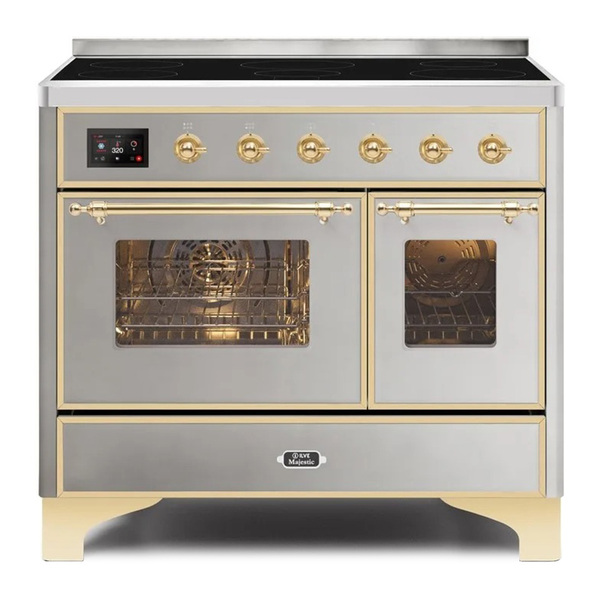 ILVE UMDI10NS3SSG Majestic II 40 inch Induction Range with 6 Elements, Booster Function, Bridge Control, Residual Heat Indicator (Triple Glass Door, Stainless Steel, Brass)
