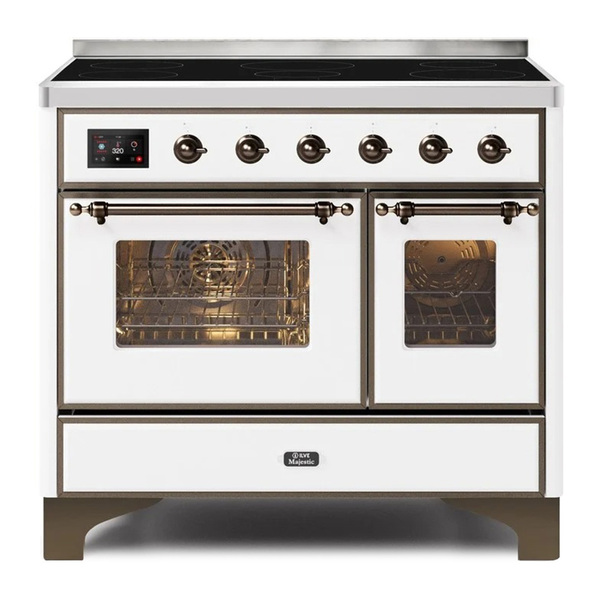 ILVE UMDI10NS3WHB Majestic II 40 inch Induction Range with 6 Elements, Booster Function, Bridge Control, Residual Heat Indicator (Triple Glass Door, White, Burnished)