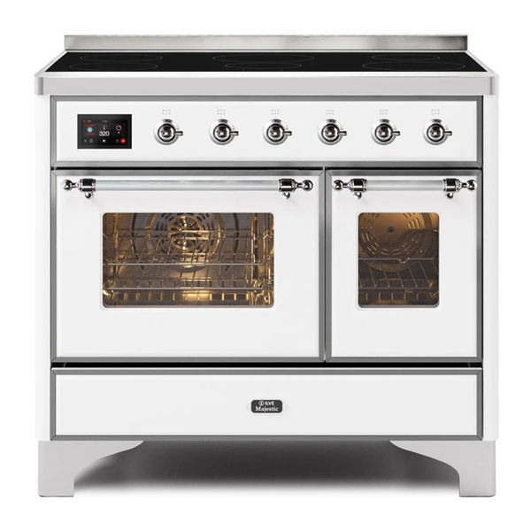 ILVE UMDI10NS3WHC Majestic II 40 inch Induction Range with 6 Elements, Booster Function, Bridge Control, Residual Heat Indicator (Triple Glass Door, White, Chrome)