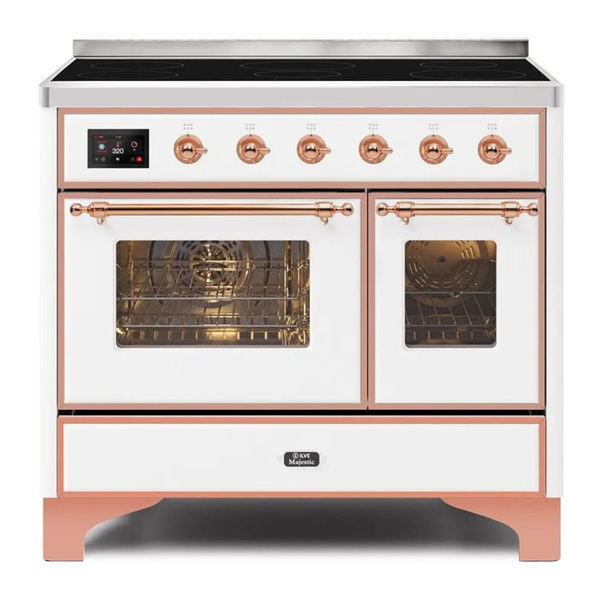ILVE UMDI10NS3WHP Majestic II 40 inch Induction Range with 6 Elements, Booster Function, Bridge Control, Residual Heat Indicator (Triple Glass Door, White, Copper)