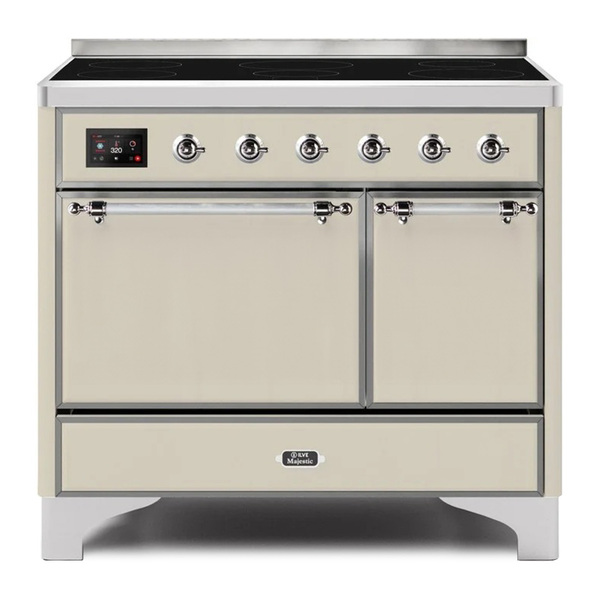 ILVE UMDI10QNS3AWC Majestic II 40 inch Induction Range with 6 Elements, Booster Function, Bridge Control, Residual Heat Indicator (Solid Door, Antique White, Chrome)