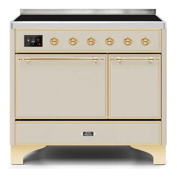 ILVE UMDI10QNS3AWG Majestic II 40 inch Induction Range with 6 Elements, Booster Function, Bridge Control, Residual Heat Indicator (Solid Door, Antique White, Brass)