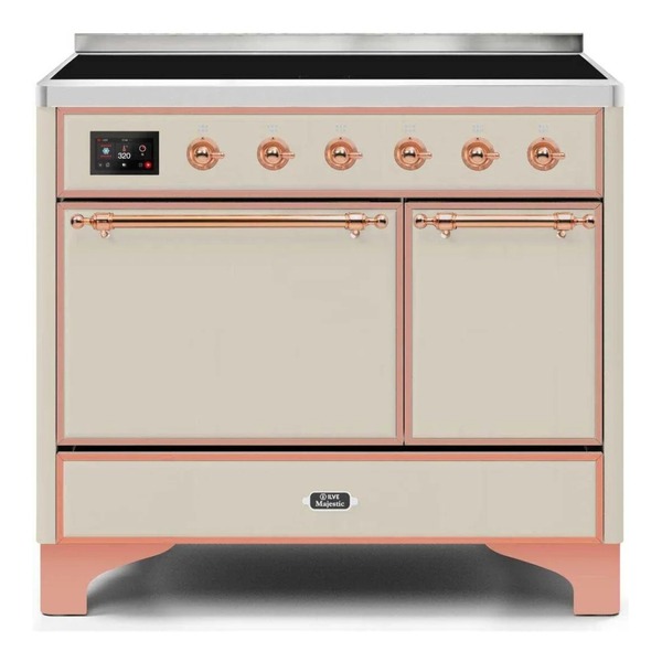 ILVE UMDI10QNS3AWP Majestic II 40 inch Induction Range with 6 Elements, Booster Function, Bridge Control, Residual Heat Indicator (Solid Door, Antique White, Copper)