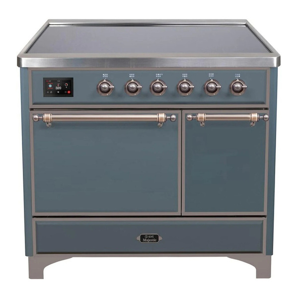 ILVE UMDI10QNS3BGB Majestic II 40 inch Induction Range with 6 Elements, Booster Function, Bridge Control, Residual Heat Indicator (Solid Door, Blue Grey, Burnished)