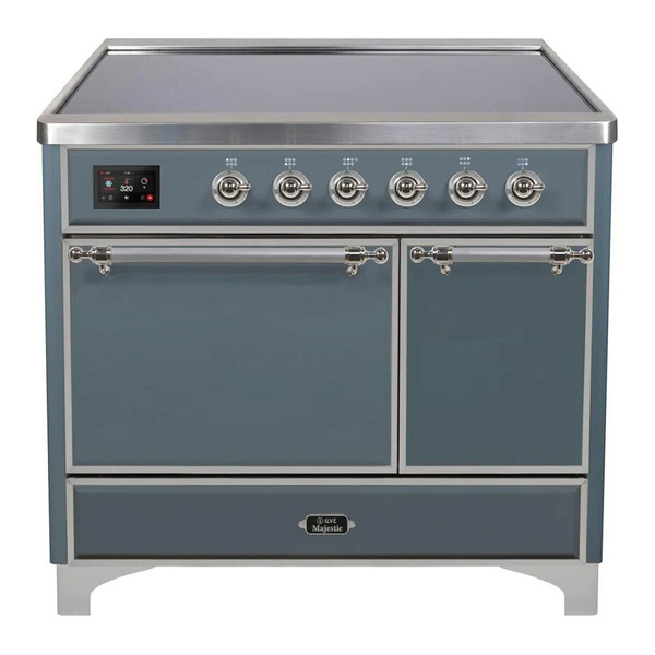 ILVE UMDI10QNS3BGC Majestic II 40 inch Induction Range with 6 Elements, Booster Function, Bridge Control, Residual Heat Indicator (Solid Door, Blue Grey, Chrome)