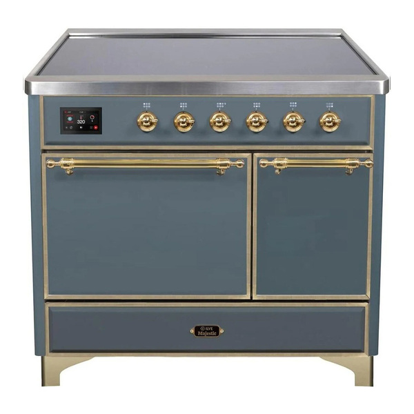 ILVE UMDI10QNS3BGG Majestic II 40 inch Induction Range with 6 Elements, Booster Function, Bridge Control, Residual Heat Indicator (Solid Door, Blue Grey, Brass)