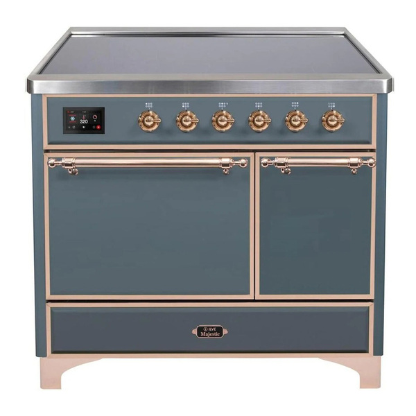 ILVE UMDI10QNS3BGP Majestic II 40 inch Induction Range with 6 Elements, Booster Function, Bridge Control, Residual Heat Indicator (Solid Door, Blue Grey, Copper)