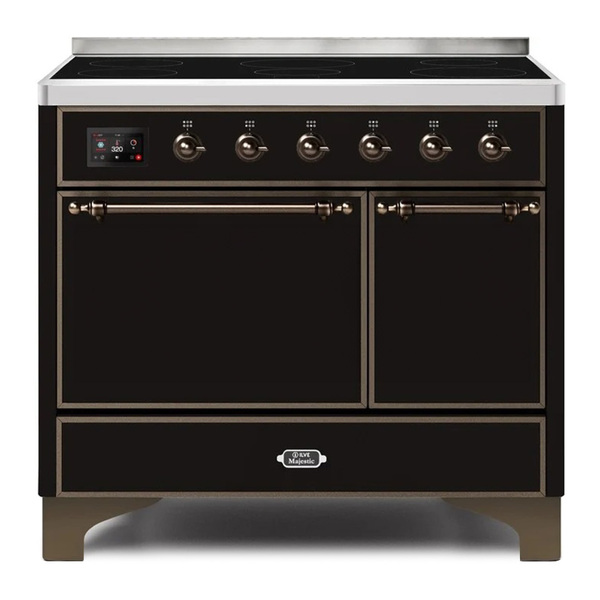 ILVE UMDI10QNS3BKB Majestic II 40 inch Induction Range with 6 Elements, Booster Function, Bridge Control, Residual Heat Indicator (Solid Door, Glossy Black, Burnished)