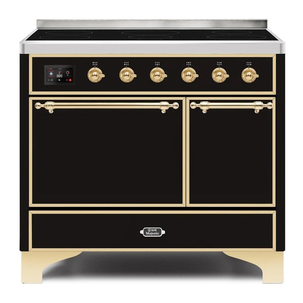 ILVE UMDI10QNS3BKG Majestic II 40 inch Induction Range with 6 Elements, Booster Function, Bridge Control, Residual Heat Indicator (Solid Door, Glossy Black, Brass)