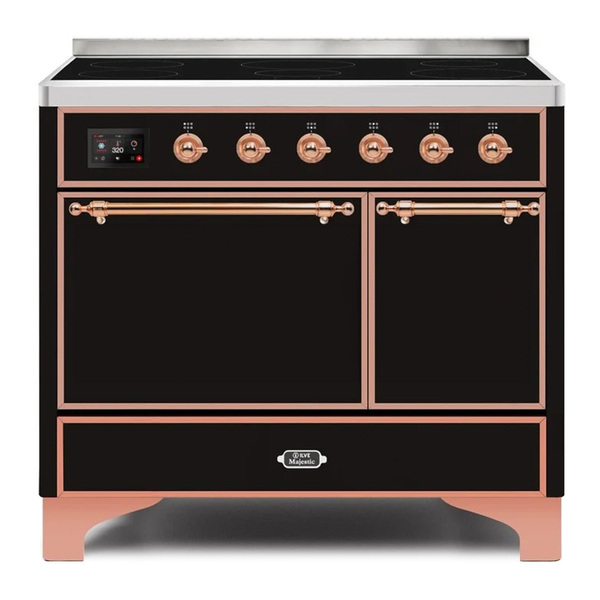 ILVE UMDI10QNS3BKP Majestic II 40 inch Induction Range with 6 Elements, Booster Function, Bridge Control, Residual Heat Indicator (Solid Door, Glossy Black, Copper)