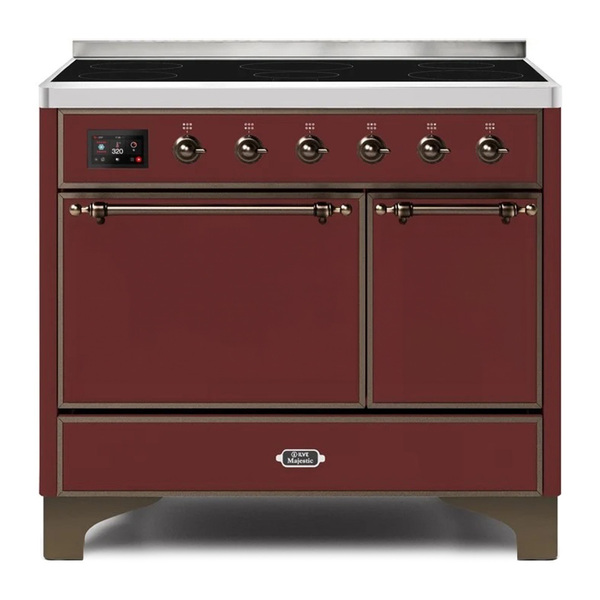 ILVE UMDI10QNS3BUB Majestic II 40 inch Induction Range with 6 Elements, Booster Function, Bridge Control, Residual Heat Indicator (Solid Door, Burgundy, Burnished)