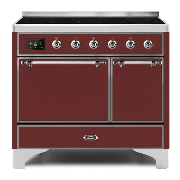 ILVE UMDI10QNS3BUC Majestic II 40 inch Induction Range with 6 Elements, Booster Function, Bridge Control, Residual Heat Indicator (Solid Door, Burgundy, Chrome)