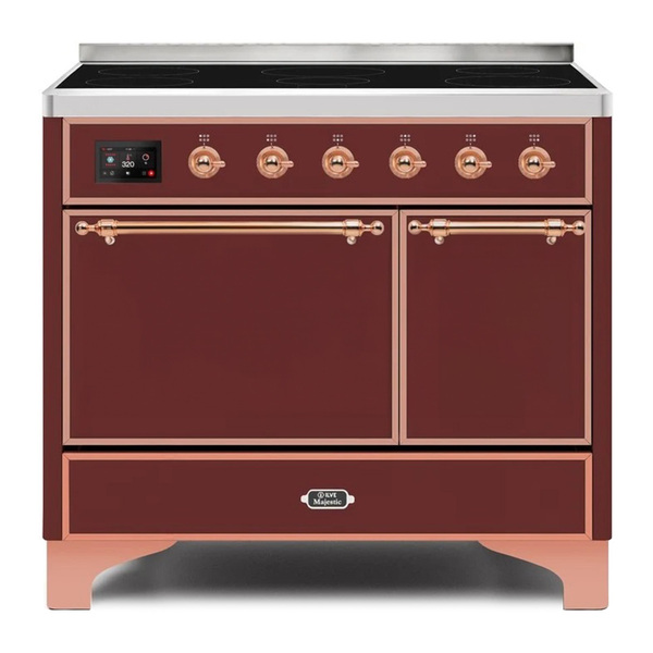 ILVE UMDI10QNS3BUP Majestic II 40 inch Induction Range with 6 Elements, Booster Function, Bridge Control, Residual Heat Indicator (Solid Door, Burgundy, Copper)