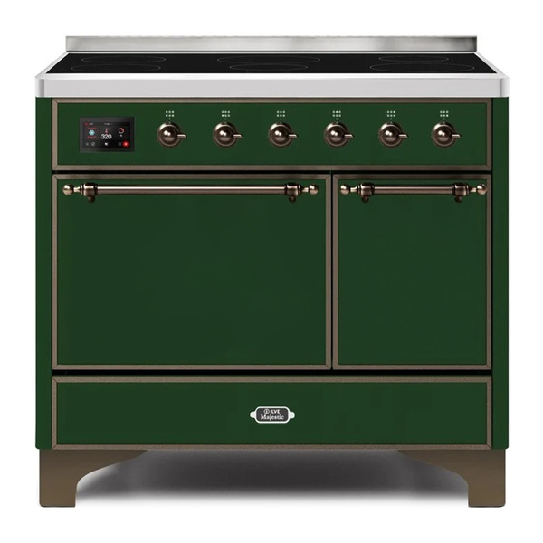 ILVE UMDI10QNS3EGB Majestic II 40 inch Induction Range with 6 Elements, Booster Function, Bridge Control, Residual Heat Indicator (Solid Door, Emerald Green, Burnished)
