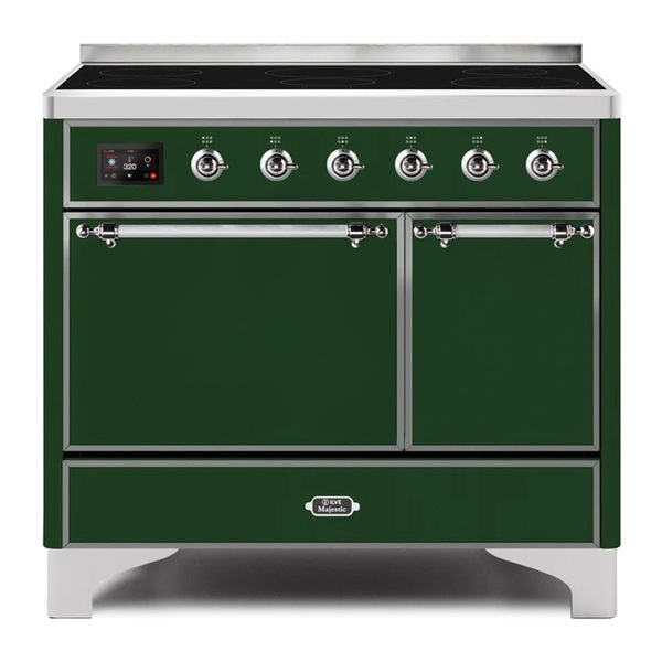 ILVE UMDI10QNS3EGC Majestic II 40 inch Induction Range with 6 Elements, Booster Function, Bridge Control, Residual Heat Indicator (Solid Door, Emerald Green, Chrome)