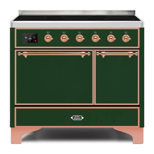 ILVE UMDI10QNS3EGP Majestic II 40 inch Induction Range with 6 Elements, Booster Function, Bridge Control, Residual Heat Indicator (Solid Door, Emerald Green, Copper)