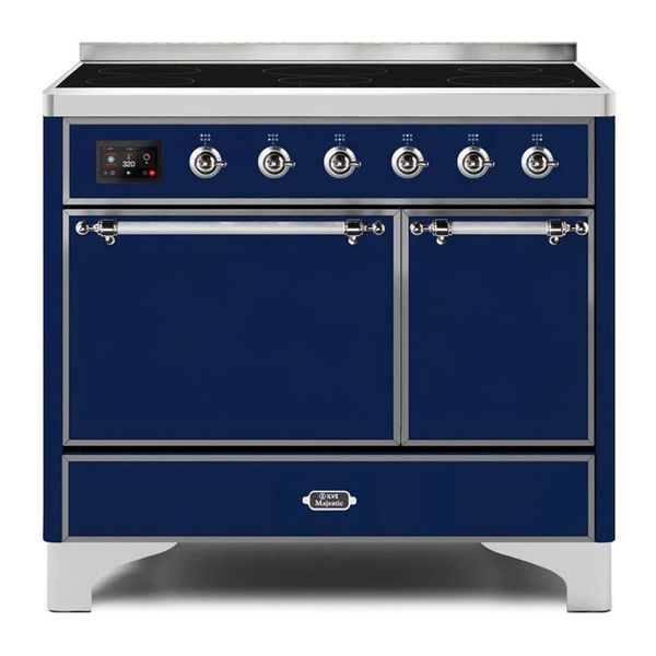 ILVE UMDI10QNS3MBC Majestic II 40 inch Induction Range with 6 Elements, Booster Function, Bridge Control, Residual Heat Indicator (Solid Door, Midnight Blue, Chrome)