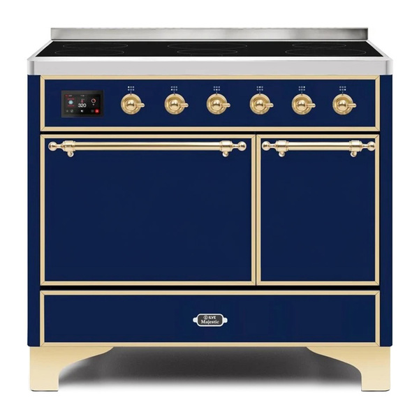 ILVE UMDI10QNS3MBG Majestic II 40 inch Induction Range with 6 Elements, Booster Function, Bridge Control, Residual Heat Indicator (Solid Door, Midnight Blue, Brass)
