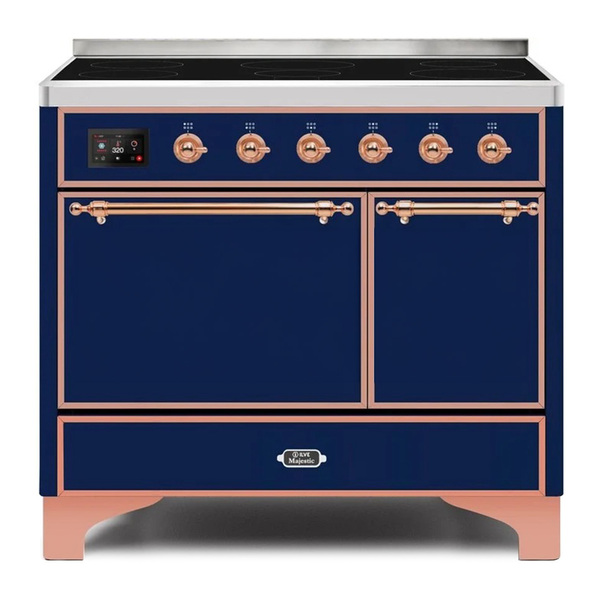 ILVE UMDI10QNS3MBP Majestic II 40 inch Induction Range with 6 Elements, Booster Function, Bridge Control, Residual Heat Indicator (Solid Door, Midnight Blue, Copper)