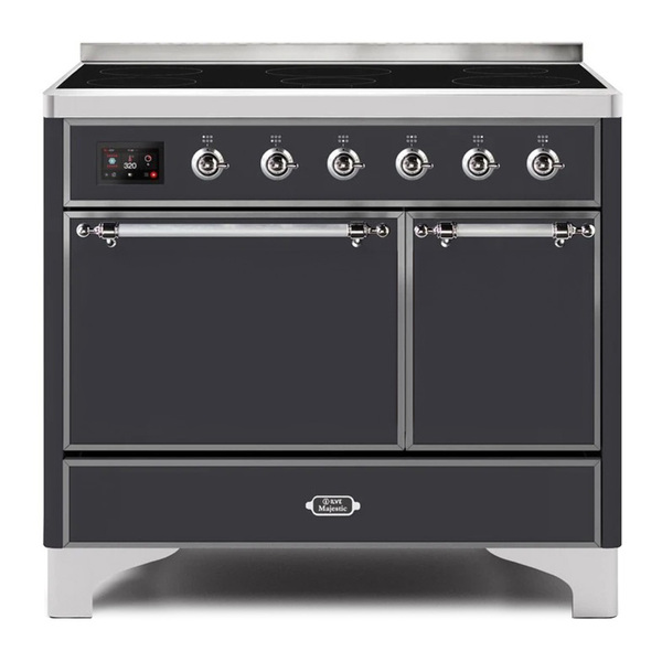 ILVE UMDI10QNS3MGC Majestic II 40 inch Induction Range with 6 Elements, Booster Function, Bridge Control, Residual Heat Indicator (Solid Door, Graphite Matte, Chrome)