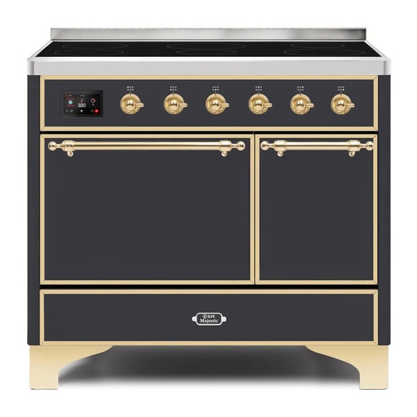 ILVE UMDI10QNS3MGG Majestic II 40 inch Induction Range with 6 Elements, Booster Function, Bridge Control, Residual Heat Indicator (Solid Door, Graphite Matte, Brass)