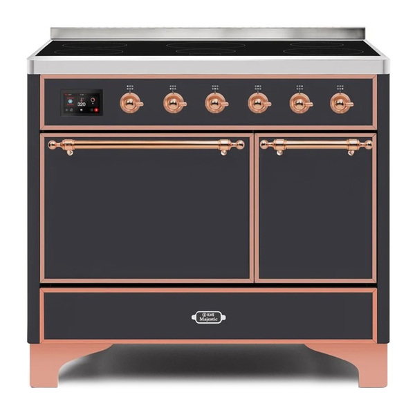 ILVE UMDI10QNS3MGP Majestic II 40 inch Induction Range with 6 Elements, Booster Function, Bridge Control, Residual Heat Indicator (Solid Door, Graphite Matte, Copper)