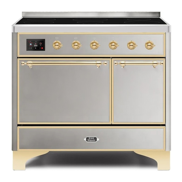 ILVE UMDI10QNS3SSG Majestic II 40 inch Induction Range with 6 Elements, Booster Function, Bridge Control, Residual Heat Indicator (Solid Door, Stainless Steel, Brass)