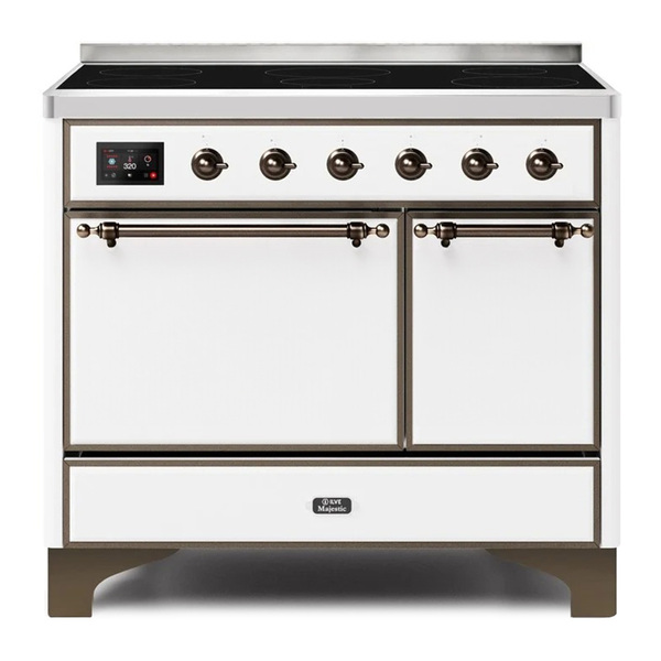 ILVE UMDI10QNS3WHB Majestic II 40 inch Induction Range with 6 Elements, Booster Function, Bridge Control, Residual Heat Indicator (Solid Door, White, Burnished)