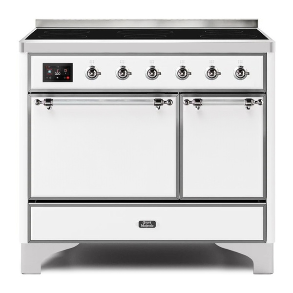 ILVE UMDI10QNS3WHC Majestic II 40 inch Induction Range with 6 Elements, Booster Function, Bridge Control, Residual Heat Indicator (Solid Door, White, Chrome)