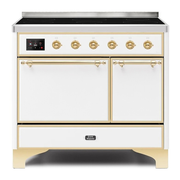 ILVE UMDI10QNS3WHG Majestic II 40 inch Induction Range with 6 Elements, Booster Function, Bridge Control, Residual Heat Indicator (Solid Door, White, Brass)