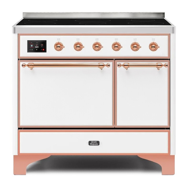 ILVE UMDI10QNS3WHP Majestic II 40 inch Induction Range with 6 Elements, Booster Function, Bridge Control, Residual Heat Indicator (Solid Door, White, Copper)