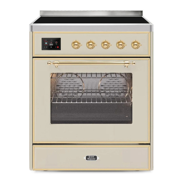 ILVE UMI30NE3AWG Majestic II 30 inch Induction Range (Triple Glass Door, Antique White, Brass)