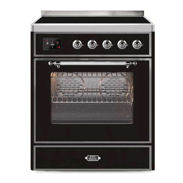 ILVE UMI30NE3BKC Majestic II 30 inch Induction Range (Triple Glass Door, Glossy Black, Chrome)