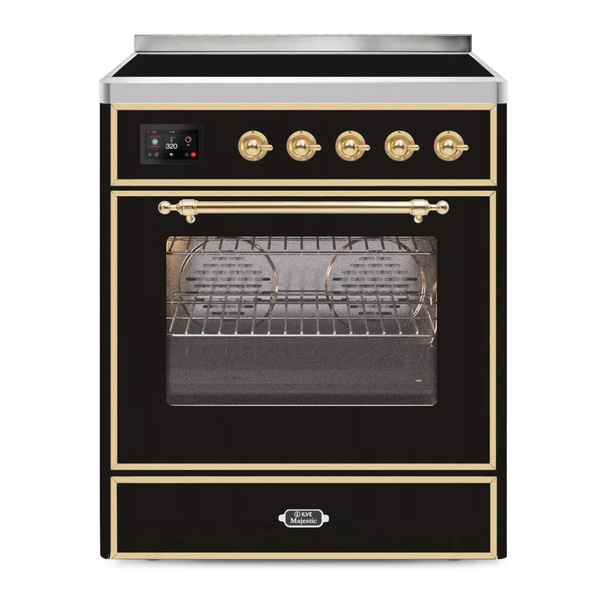 ILVE UMI30NE3BKG Majestic II 30 inch Induction Range (Triple Glass Door, Glossy Black, Brass)