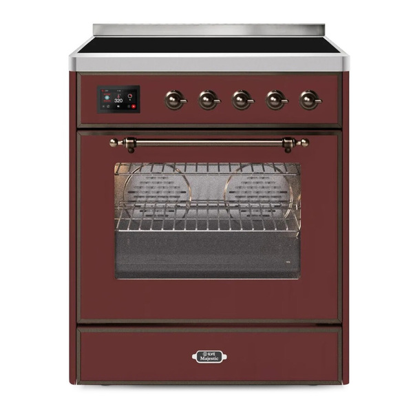 ILVE UMI30NE3BUB Majestic II 30 inch Induction Range (Triple Glass Door, Burgundy, Burnished)