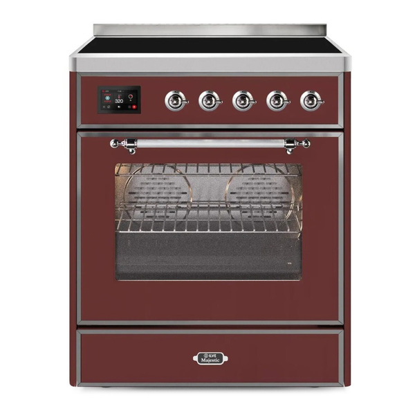 ILVE UMI30NE3BUC Majestic II 30 inch Induction Range (Triple Glass Door, Burgundy, Chrome)