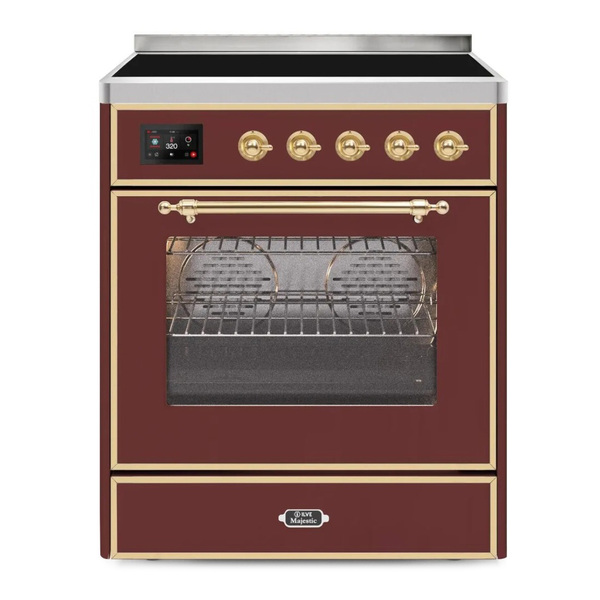 ILVE UMI30NE3BUG Majestic II 30 inch Induction Range (Triple Glass Door, Burgundy, Brass)