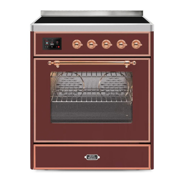 ILVE UMI30NE3BUP Majestic II 30 inch Induction Range (Triple Glass Door, Burgundy, Copper)