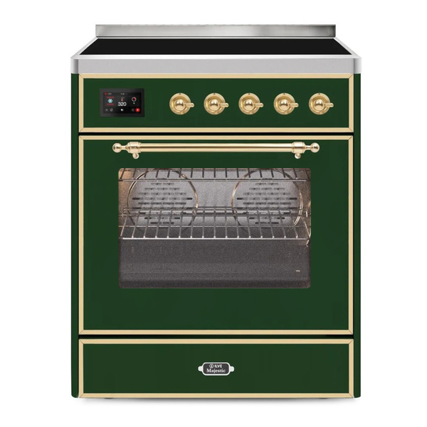ILVE UMI30NE3EGG Majestic II 30 inch Induction Range (Triple Glass Door, Emerald Green, Brass)