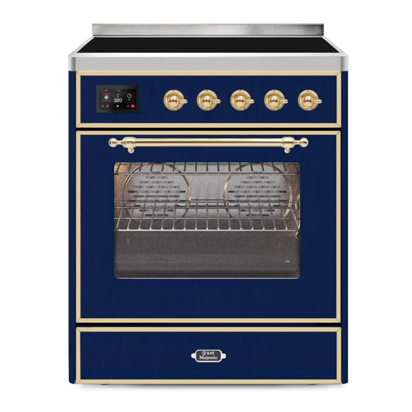 ILVE UMI30NE3MBG Majestic II 30 inch Induction Range (Triple Glass Door, Midnight Blue, Brass)