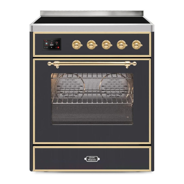 ILVE UMI30NE3MGG Majestic II 30 inch Induction Range (Triple Glass Door, Graphite Matte, Brass)