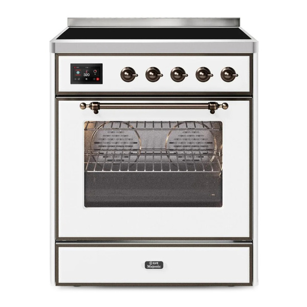 ILVE UMI30NE3WHB Majestic II 30 inch Induction Range (Triple Glass Door, White, Burnished)