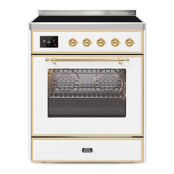 ILVE UMI30NE3WHG Majestic II 30 inch Induction Range (Triple Glass Door, White, Brass)