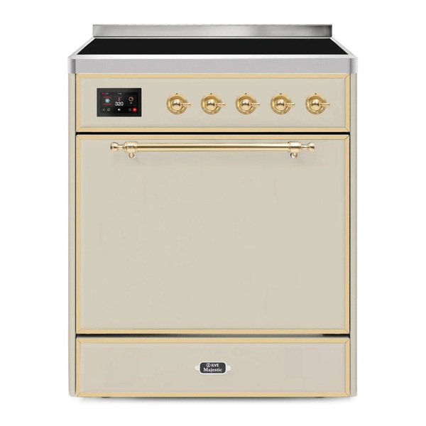 ILVE UMI30QNE3AWG Majestic II 30 inch Induction Range (Solid Door, Antique White, Brass)