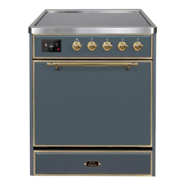 ILVE UMI30QNE3BGG Majestic II 30 inch Induction Range (Solid Door, Blue Grey, Brass)