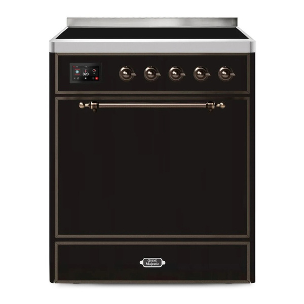 ILVE UMI30QNE3BKB Majestic II 30 inch Induction Range (Solid Door, Glossy Black, Burnished)