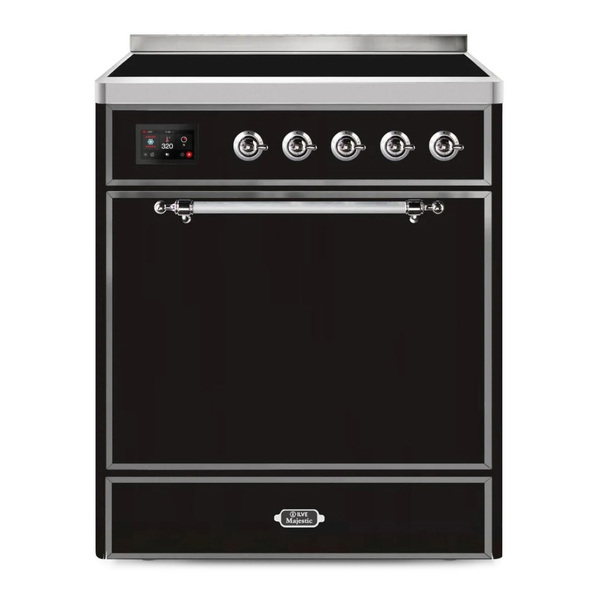 ILVE UMI30QNE3BKC Majestic II 30 inch Induction Range (Solid Door, Glossy Black, Chrome)