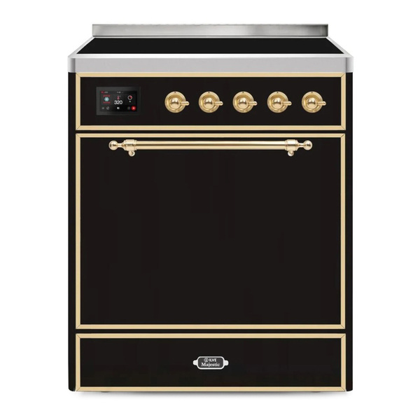ILVE UMI30QNE3BKG Majestic II 30 inch Induction Range (Solid Door, Glossy Black, Brass)